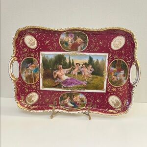 Antique Dresser Tray w Gold Accents & Hand Painted Elements / Grecian Scenes